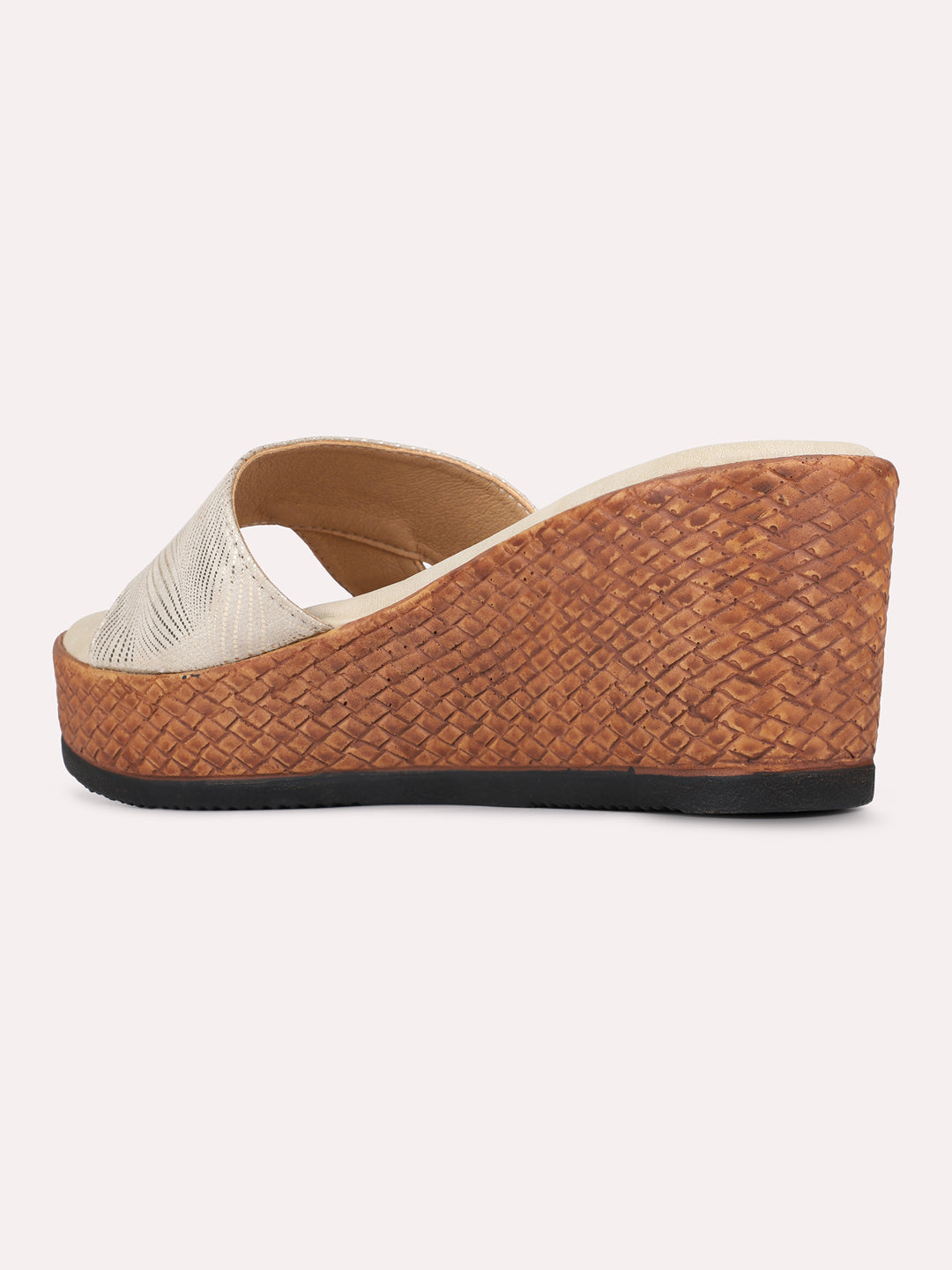 Womens Golden Casual Solid Round Toe Wedge Heels
