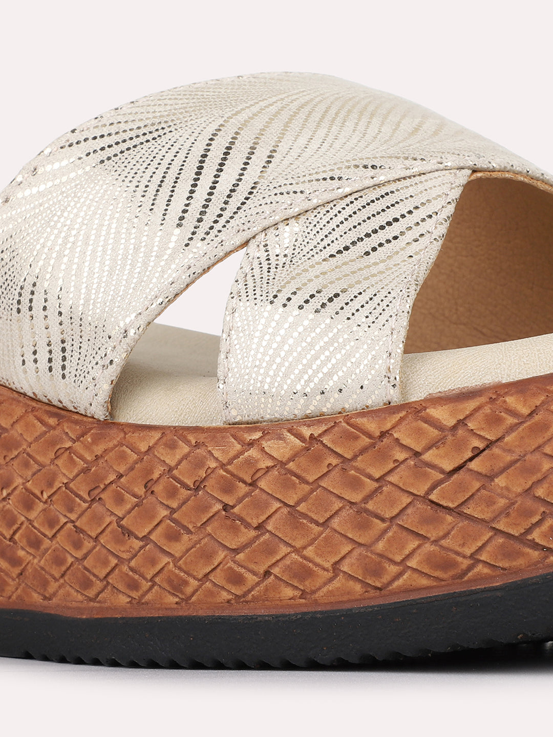 Womens Golden Casual Solid Round Toe Wedge Heels