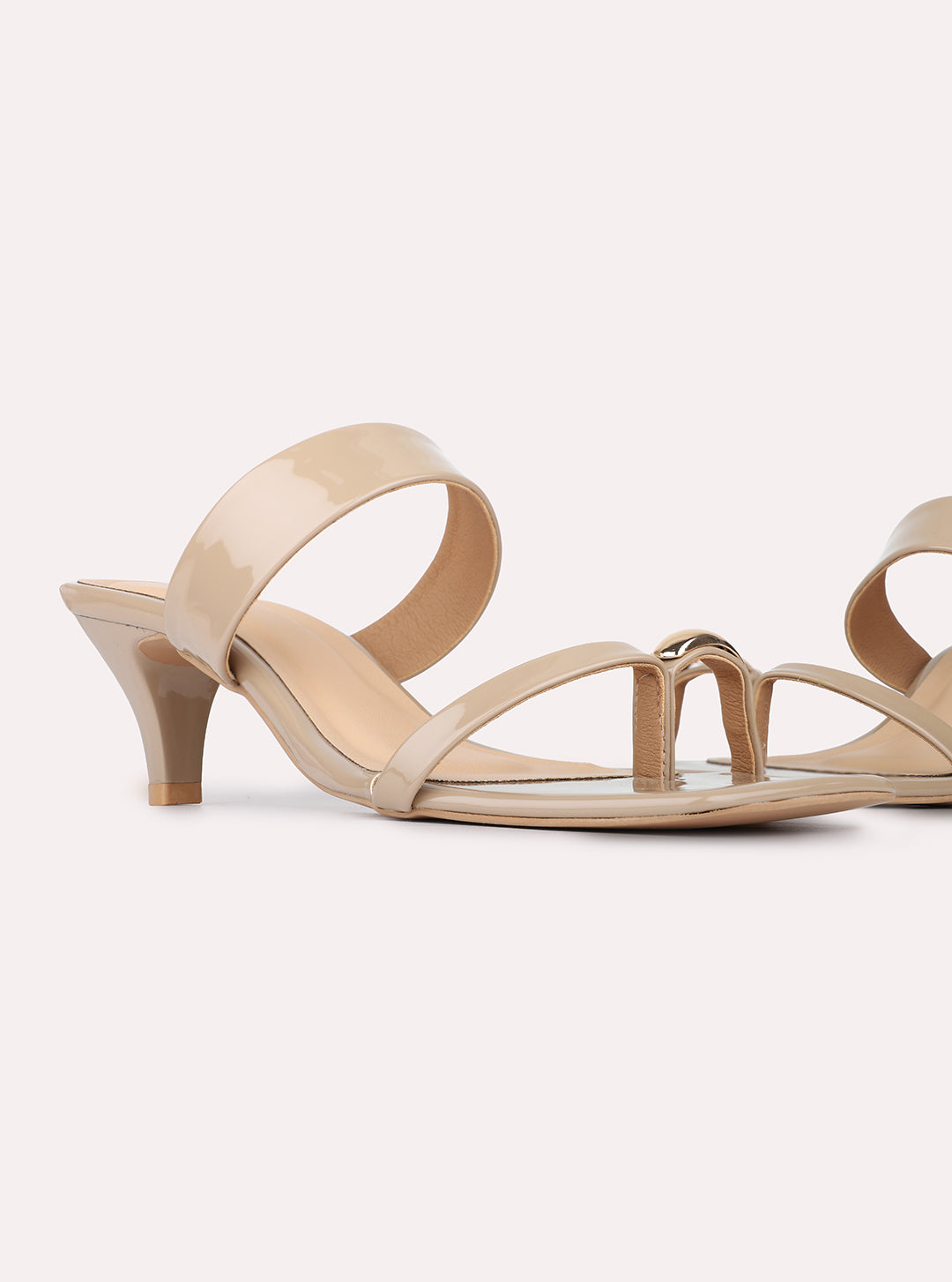 Womens Beige Casual Solid Pattern Square Toe Shape Kitten Heels