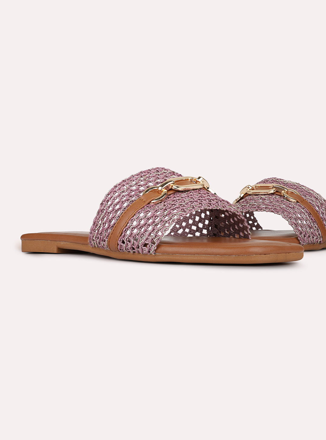 Womens Purple Casual Embellished Open Toe Slip-On Flats