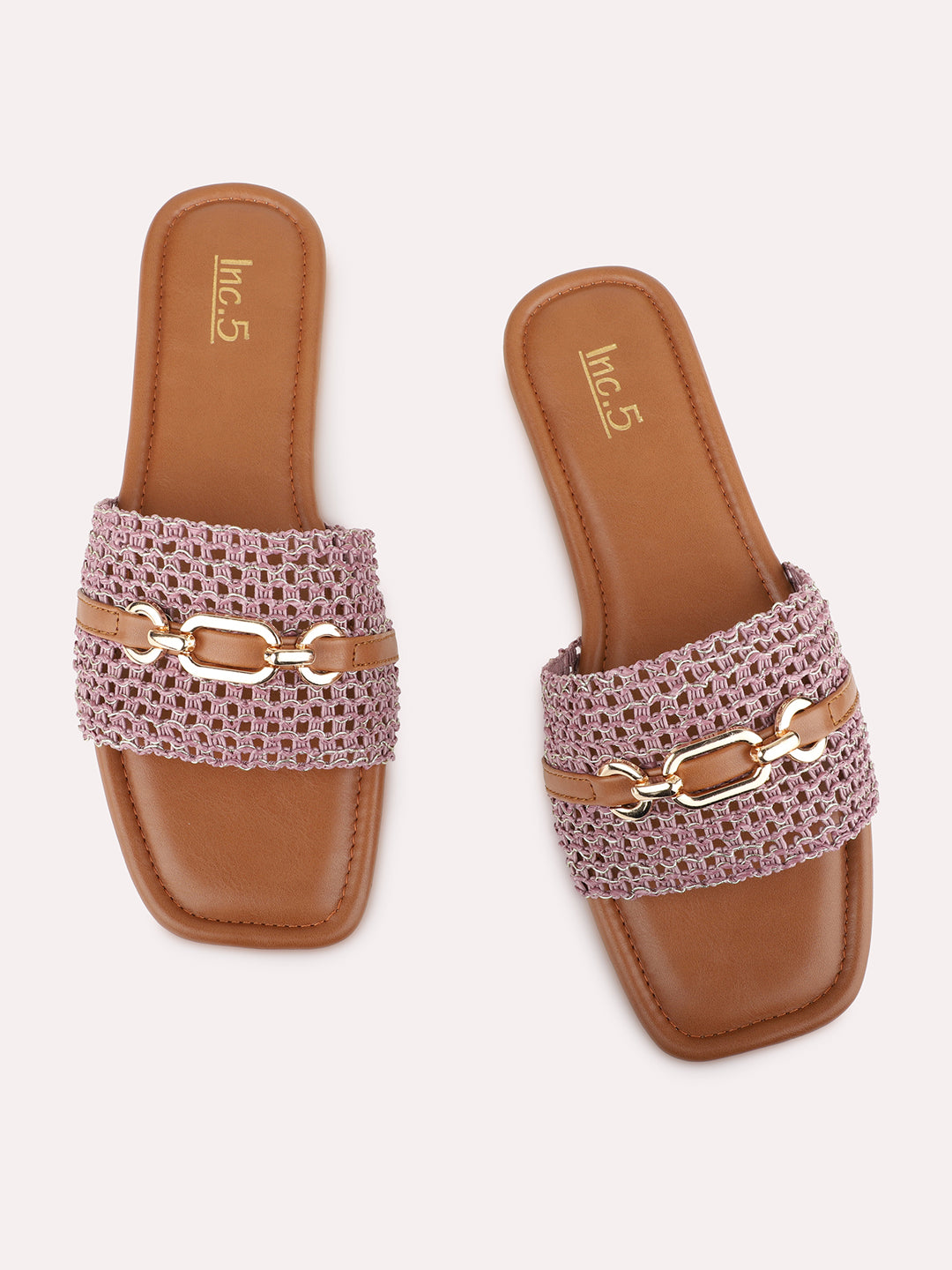 Womens Purple Casual Embellished Open Toe Slip-On Flats