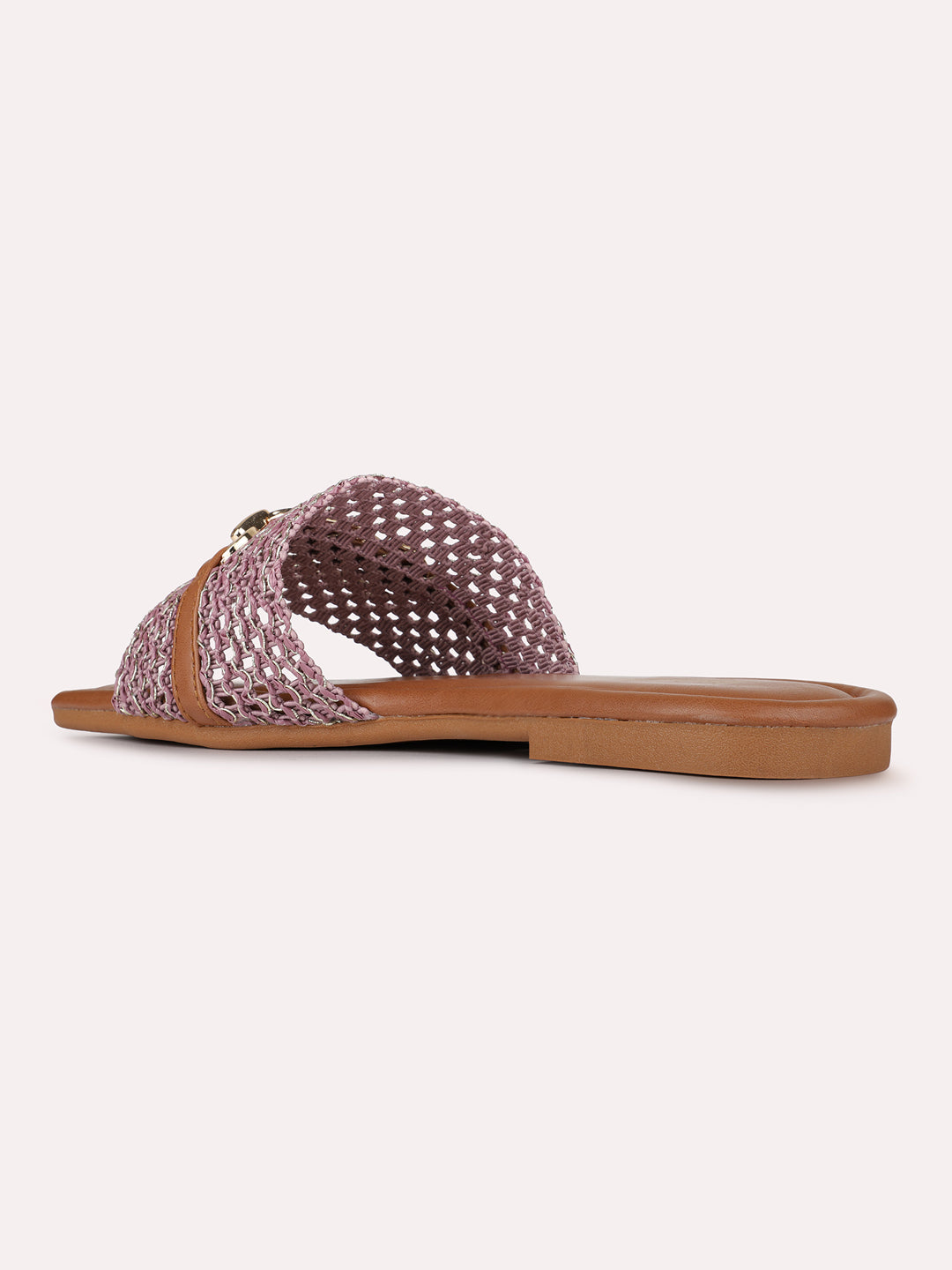 Womens Purple Casual Embellished Open Toe Slip-On Flats
