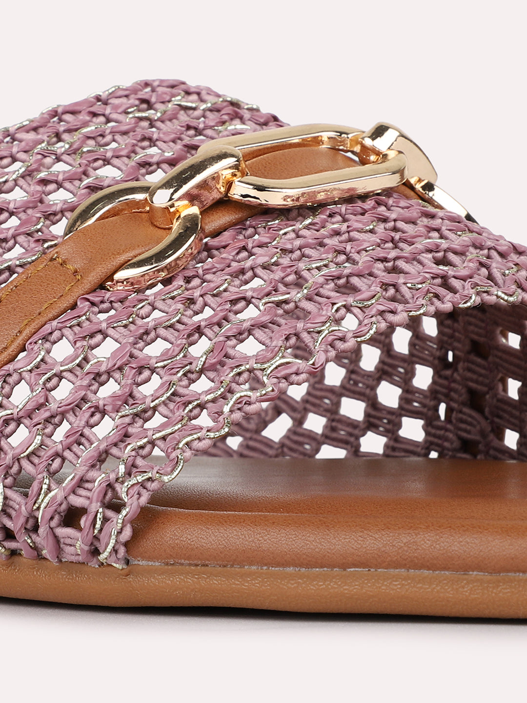 Womens Purple Casual Embellished Open Toe Slip-On Flats