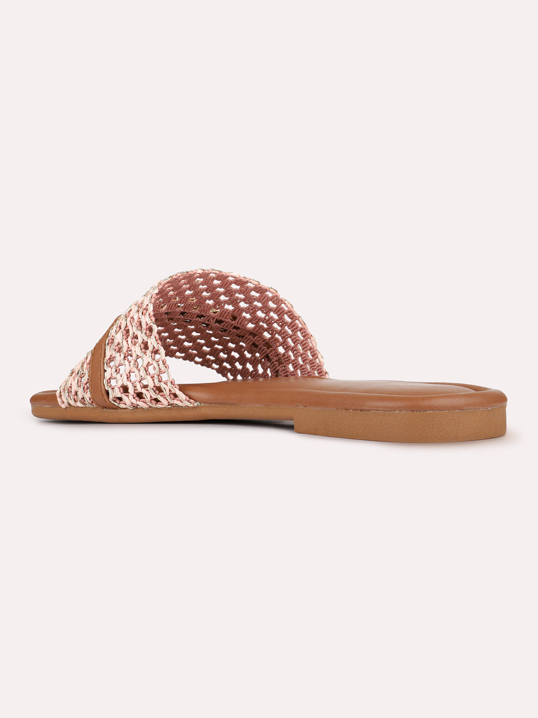 Womens Peach Casual Embossed Square Toe Flat Slip-Ons