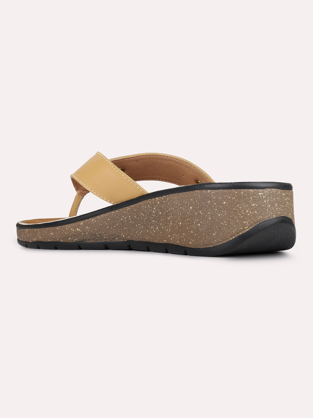 Womens Beige Casual Embellished Round Toe Wedge Heels