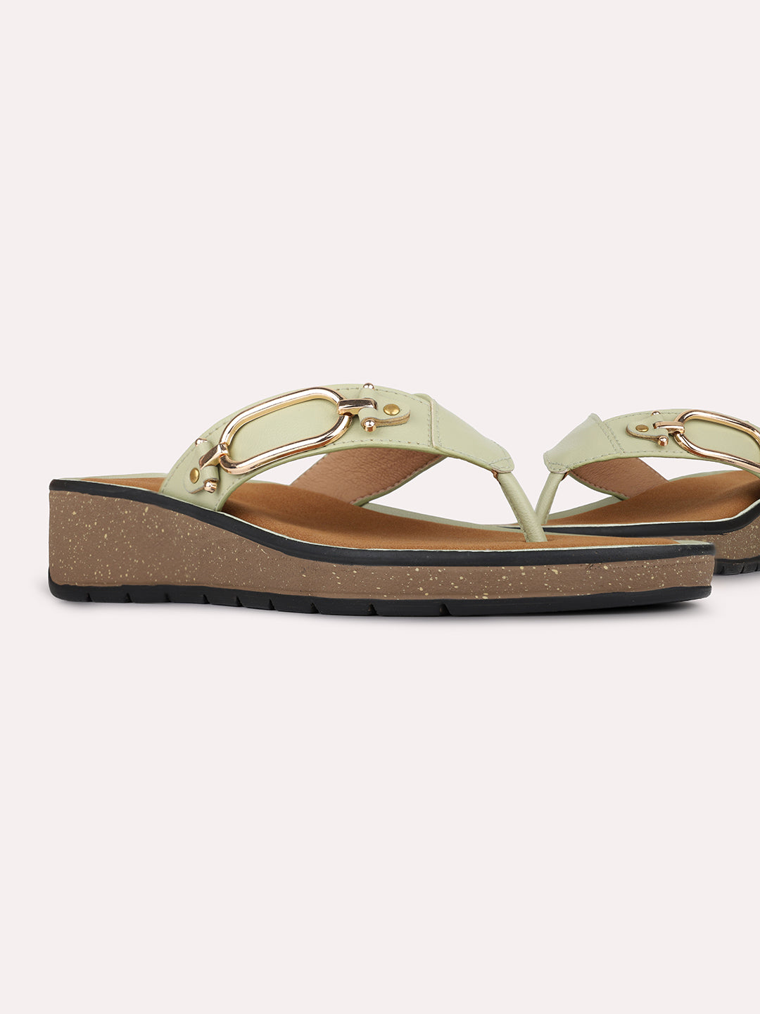 Womens Green Casual Embellished Round Toe Wedge Heels