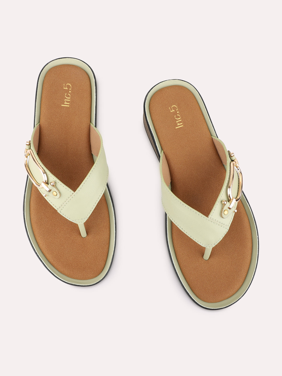 Womens Green Casual Embellished Round Toe Wedge Heels