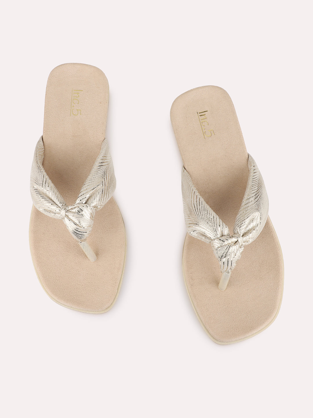 Womens Golden Casual Embellished Pattern T-Strap Flat Slip-Ons