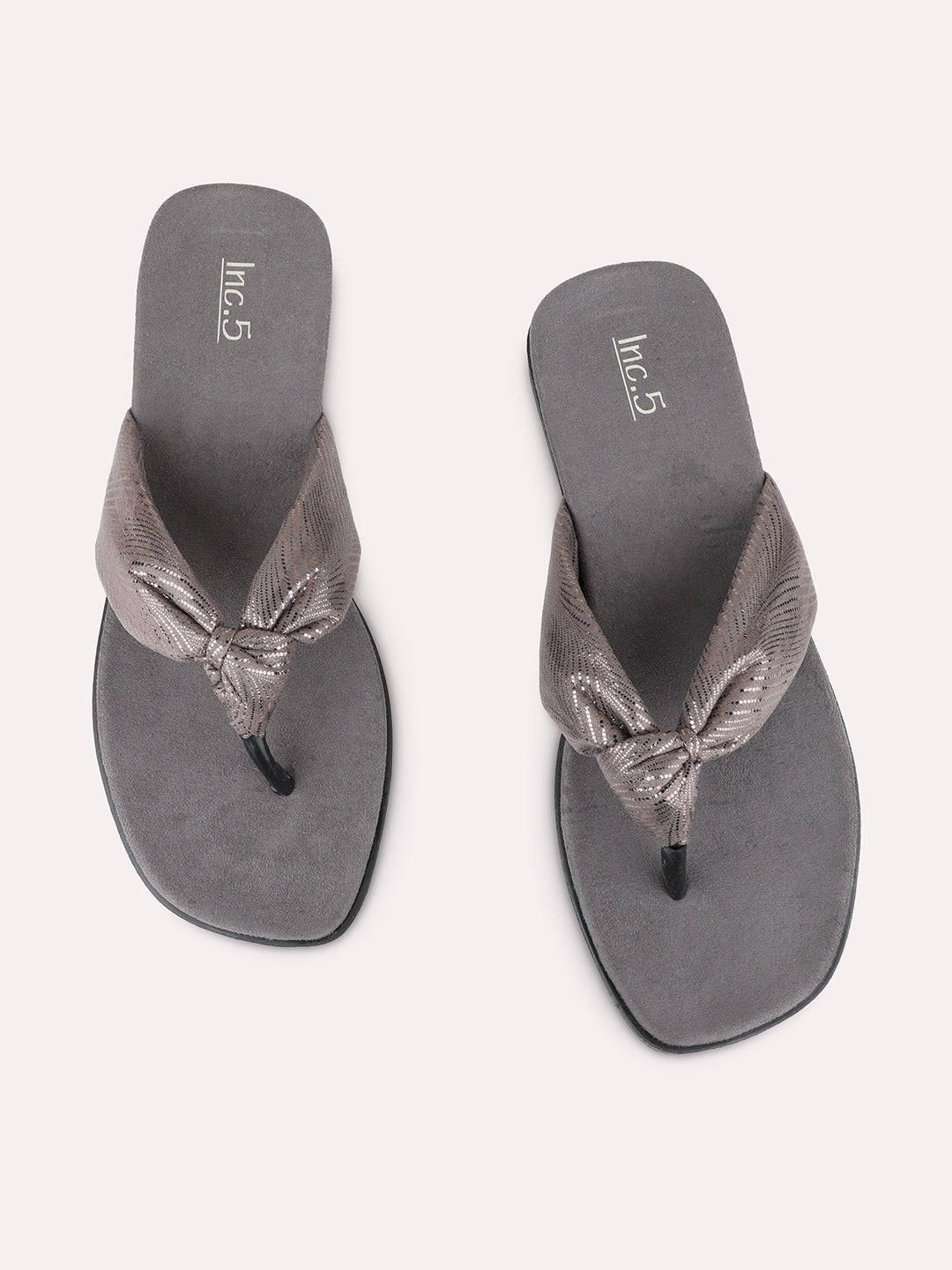 Womens Pewter Casual Embellished T-Strap Slip-On Flats