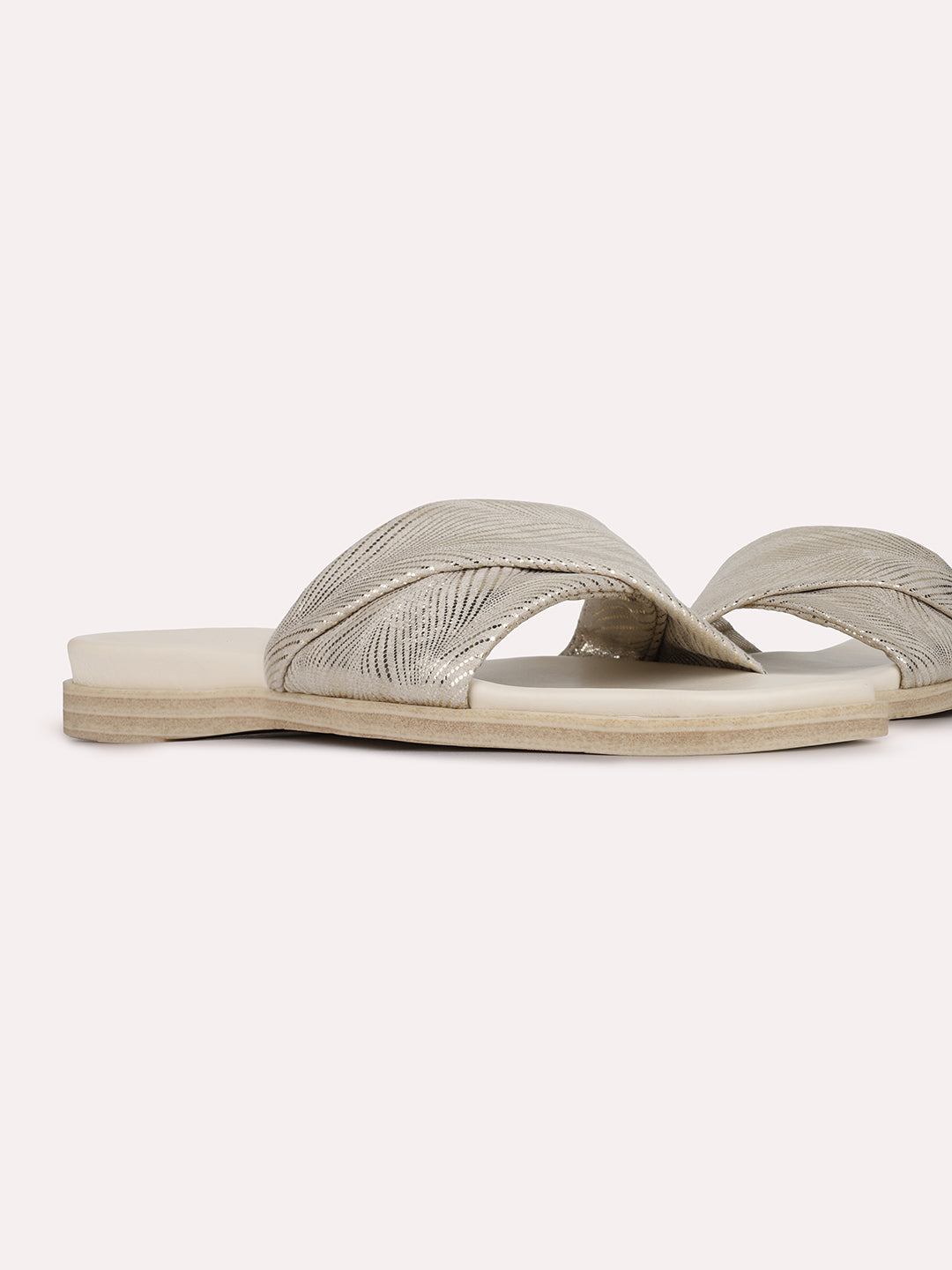 Womens Golden Casual Embellished Open Toe Slip-On Flats