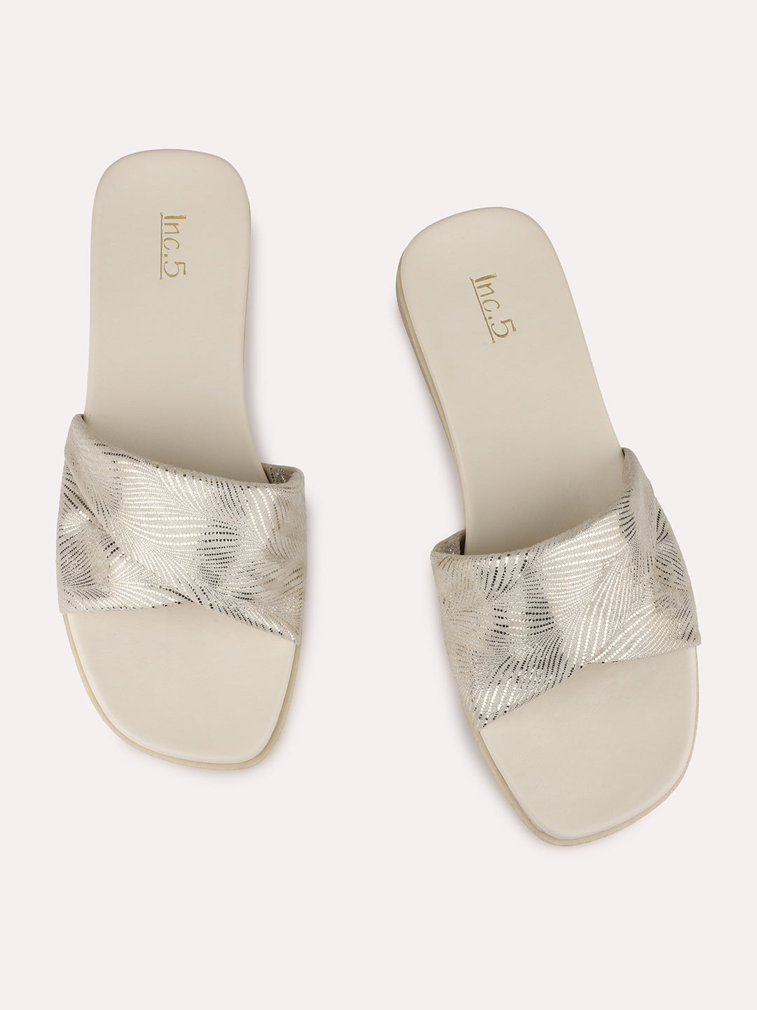 Womens Golden Casual Embellished Open Toe Slip-On Flats