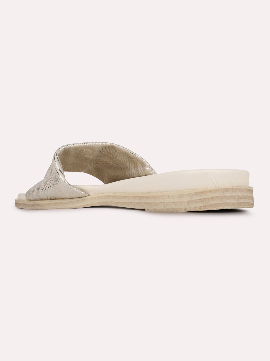 Womens Golden Casual Embellished Open Toe Slip-On Flats