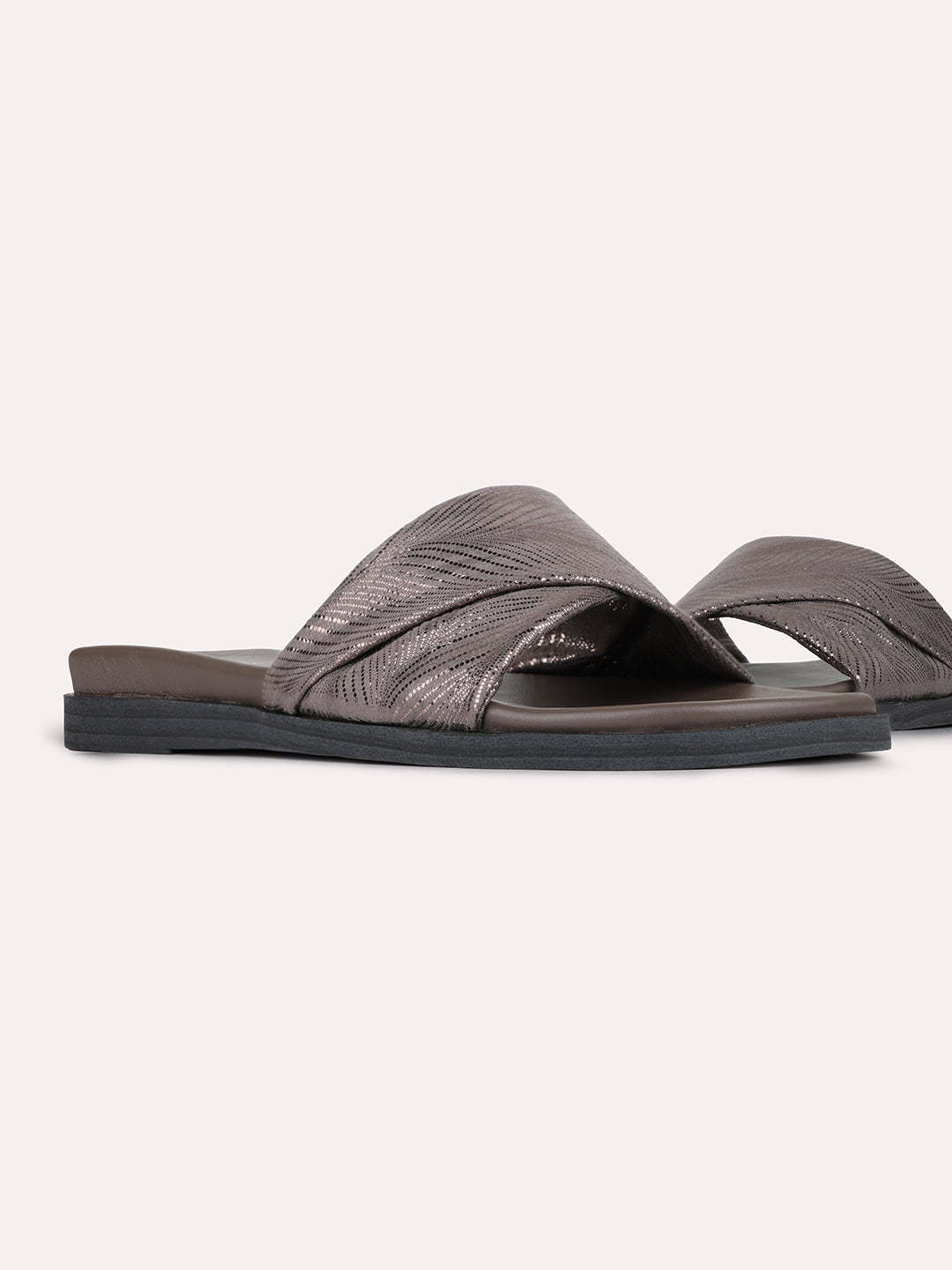 Womens Pewter Casual Embellished Open Toe Slip-On Flats