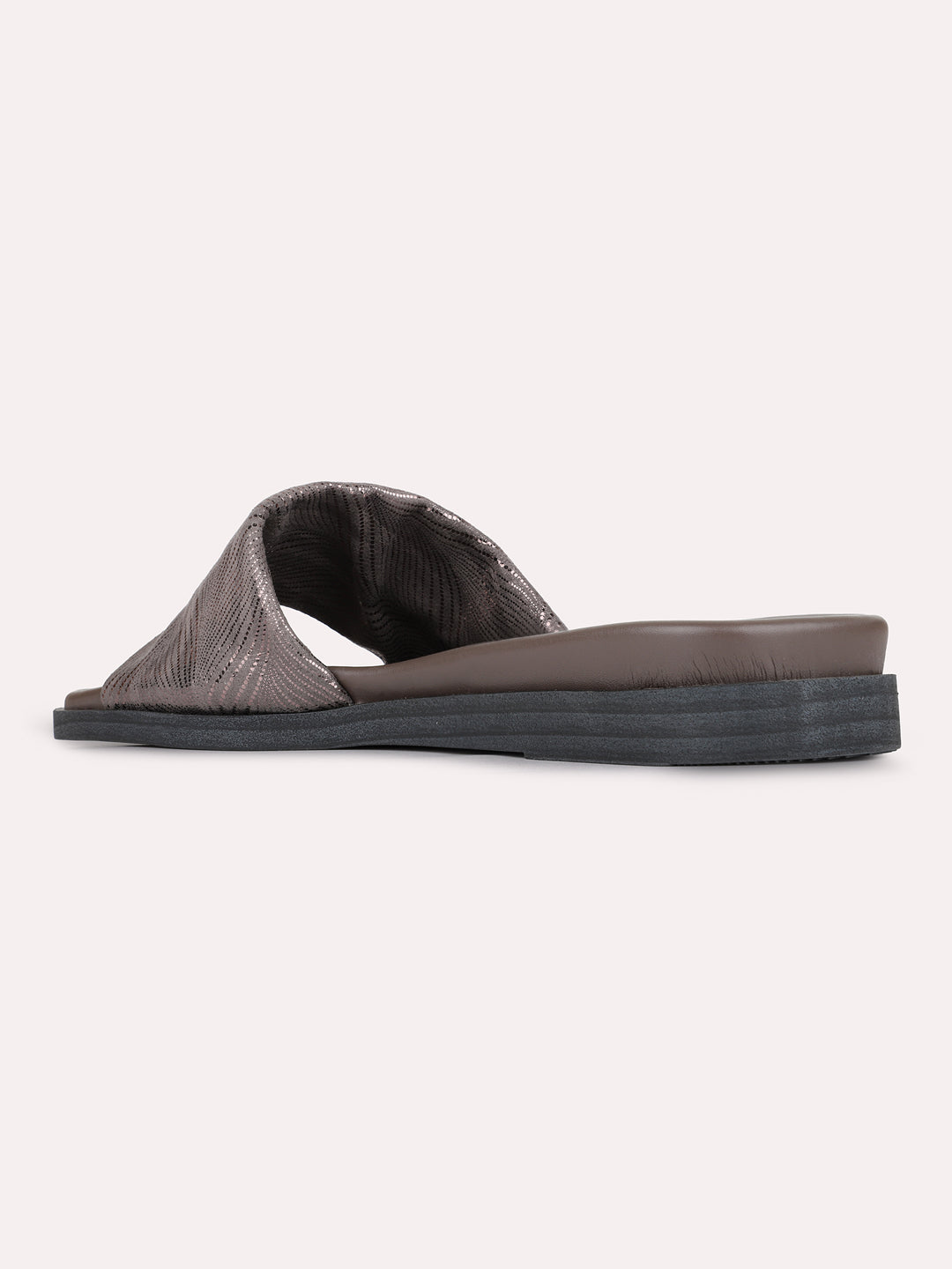 Womens Pewter Casual Embellished Open Toe Slip-On Flats