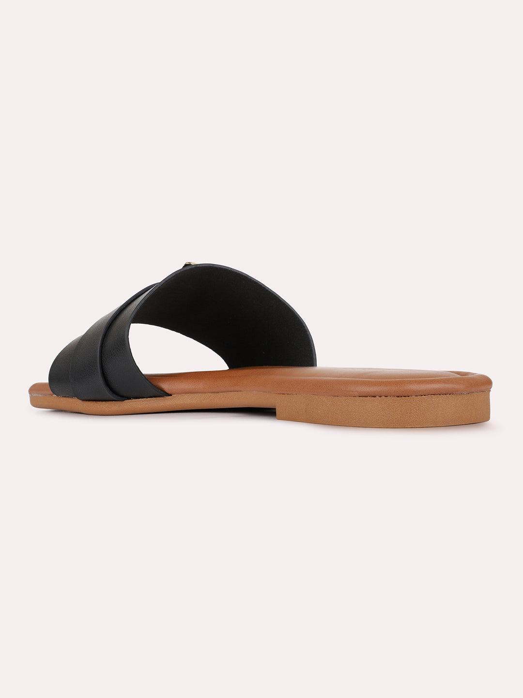 Womens Black Casual Solid Square Toe Flat Slip-Ons