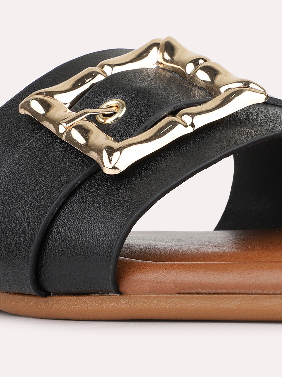 Womens Black Casual Solid Square Toe Flat Slip-Ons