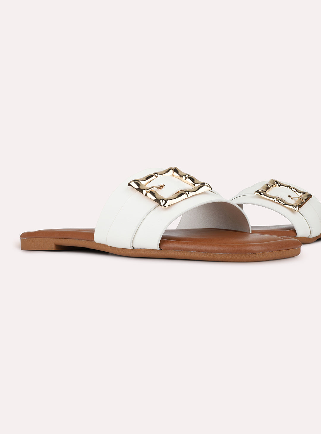 Womens White Casual Solid Square Toe Flat Slip-Ons