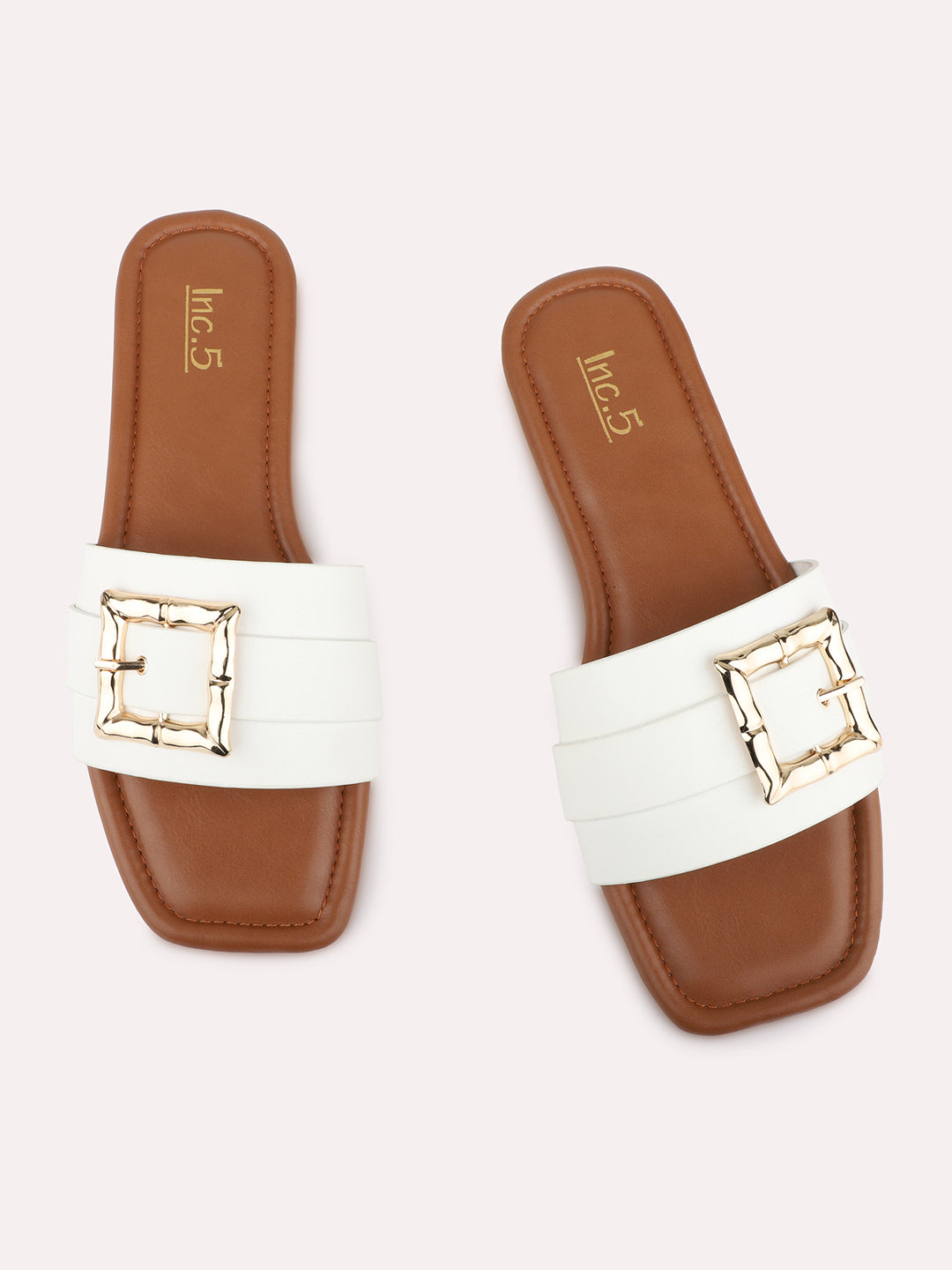 Womens White Casual Solid Square Toe Flat Slip-Ons