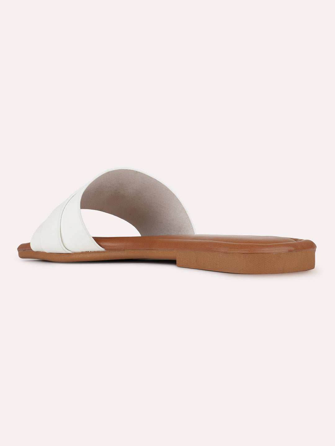 Womens White Casual Solid Square Toe Flat Slip-Ons