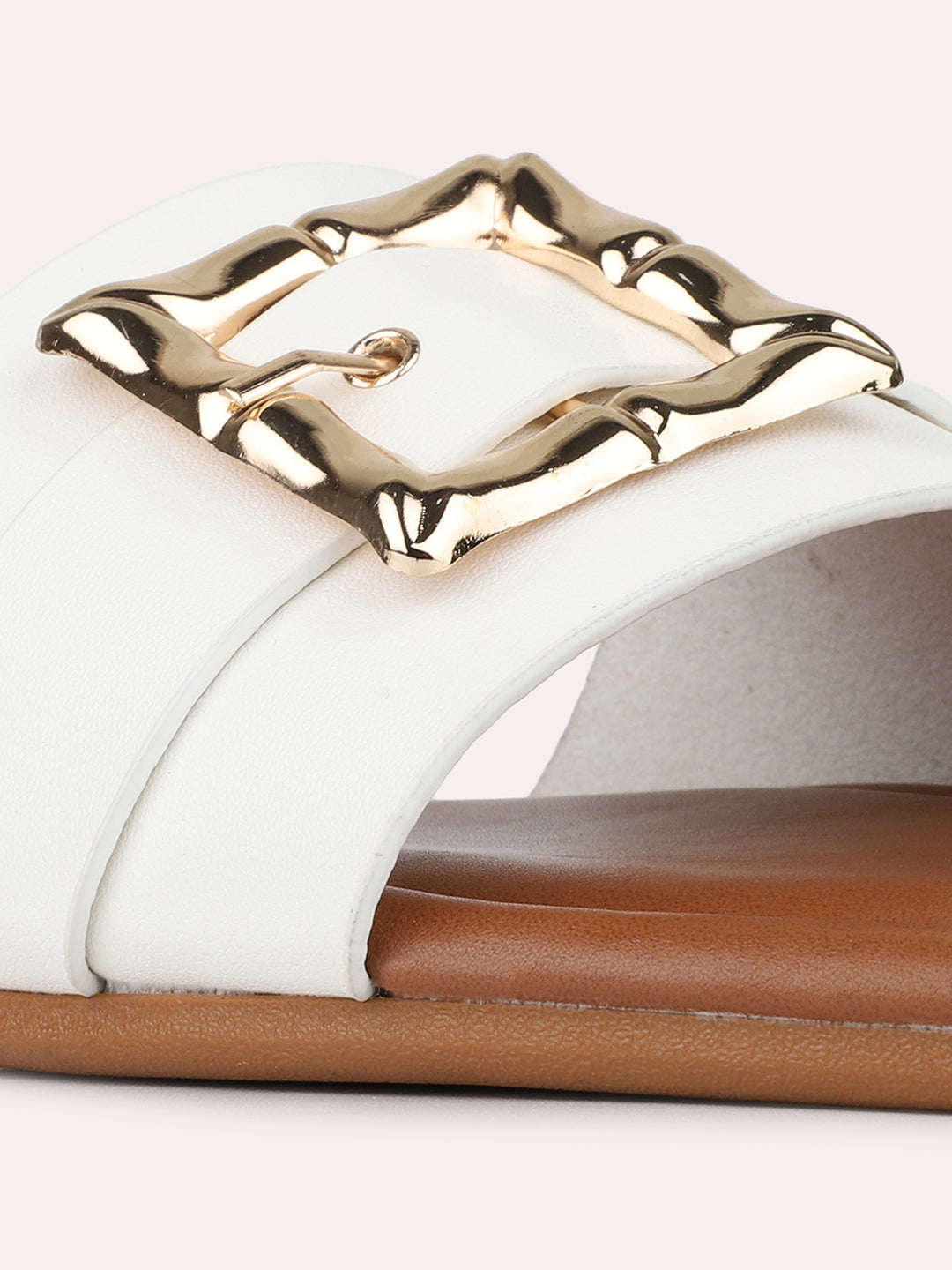 Womens White Casual Solid Square Toe Flat Slip-Ons