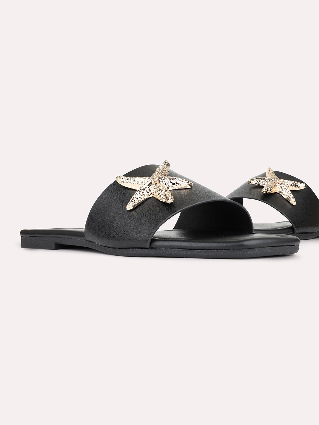 Womens Black Casual Solid Pattern Square Toe Shape Flat Slip-Ons