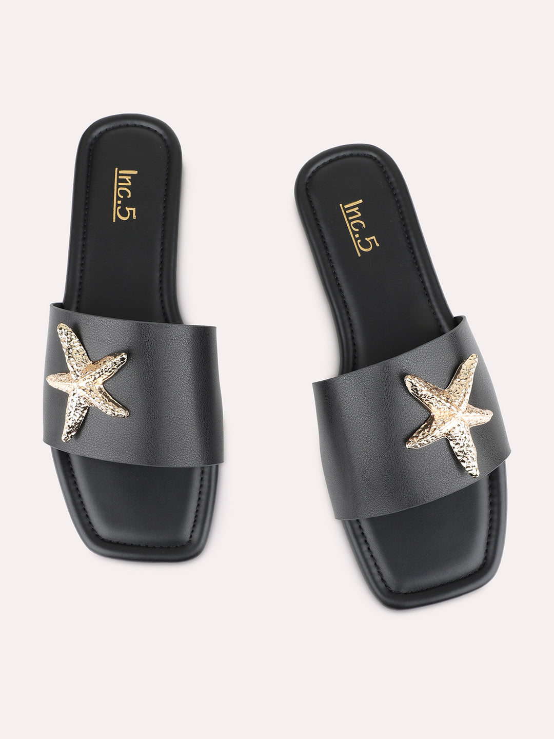Womens Black Casual Solid Pattern Square Toe Shape Flat Slip-Ons