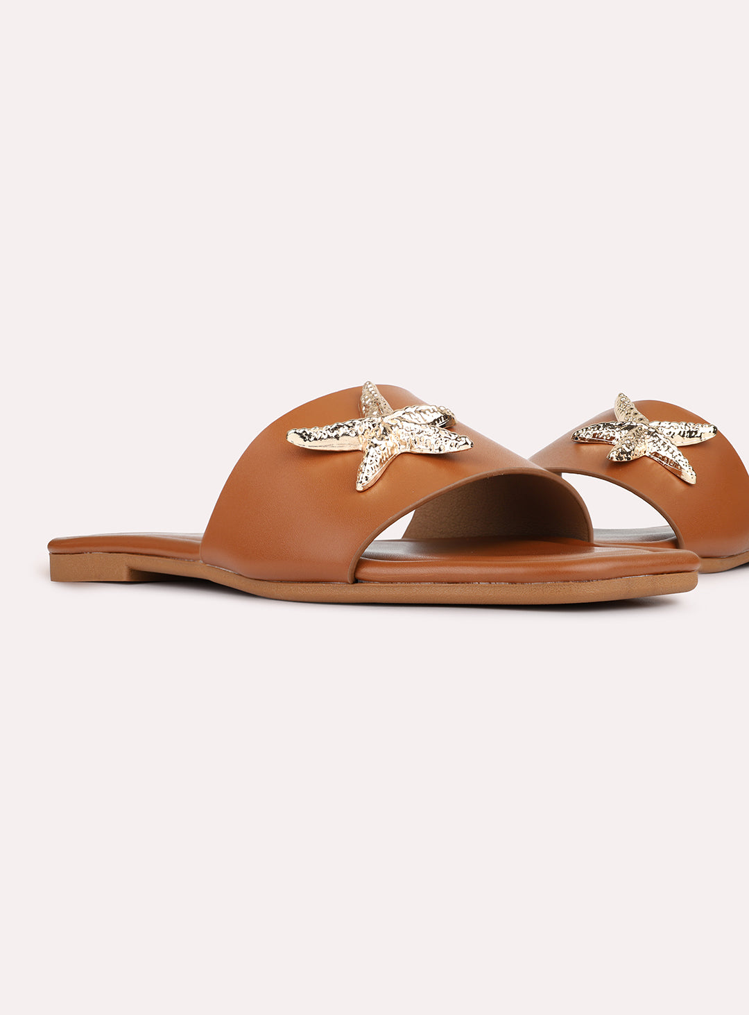 Womens Tan Casual Solid Square Toe Flat Slip-Ons