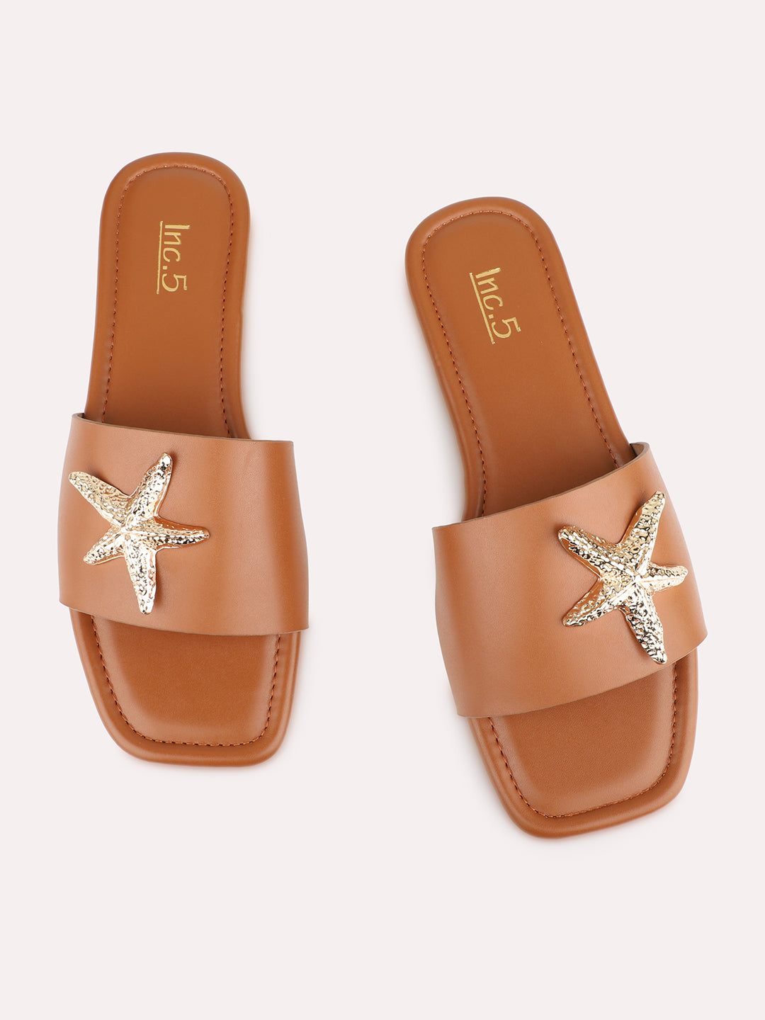 Womens Tan Casual Solid Square Toe Flat Slip-Ons