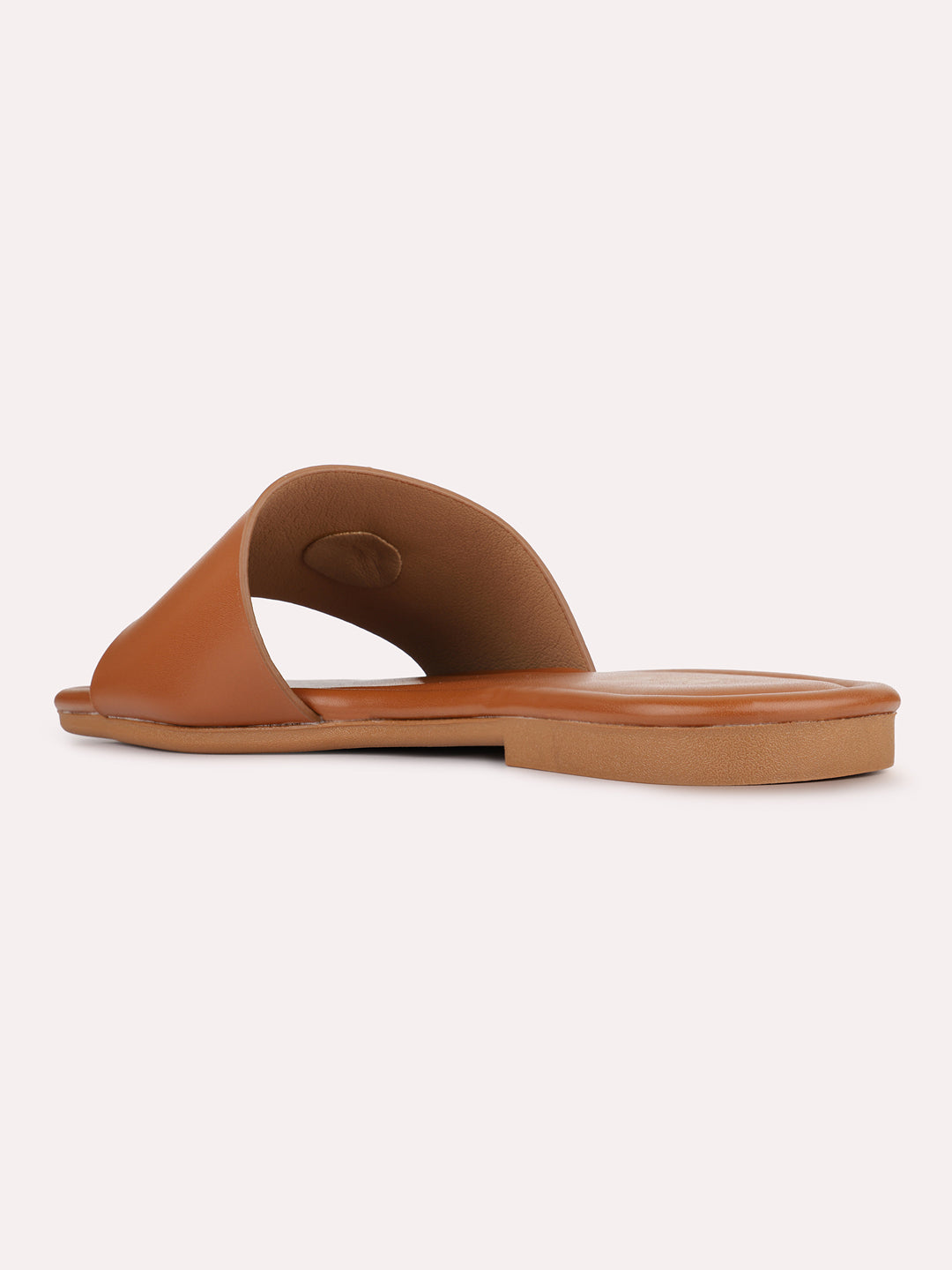 Womens Tan Casual Solid Square Toe Flat Slip-Ons