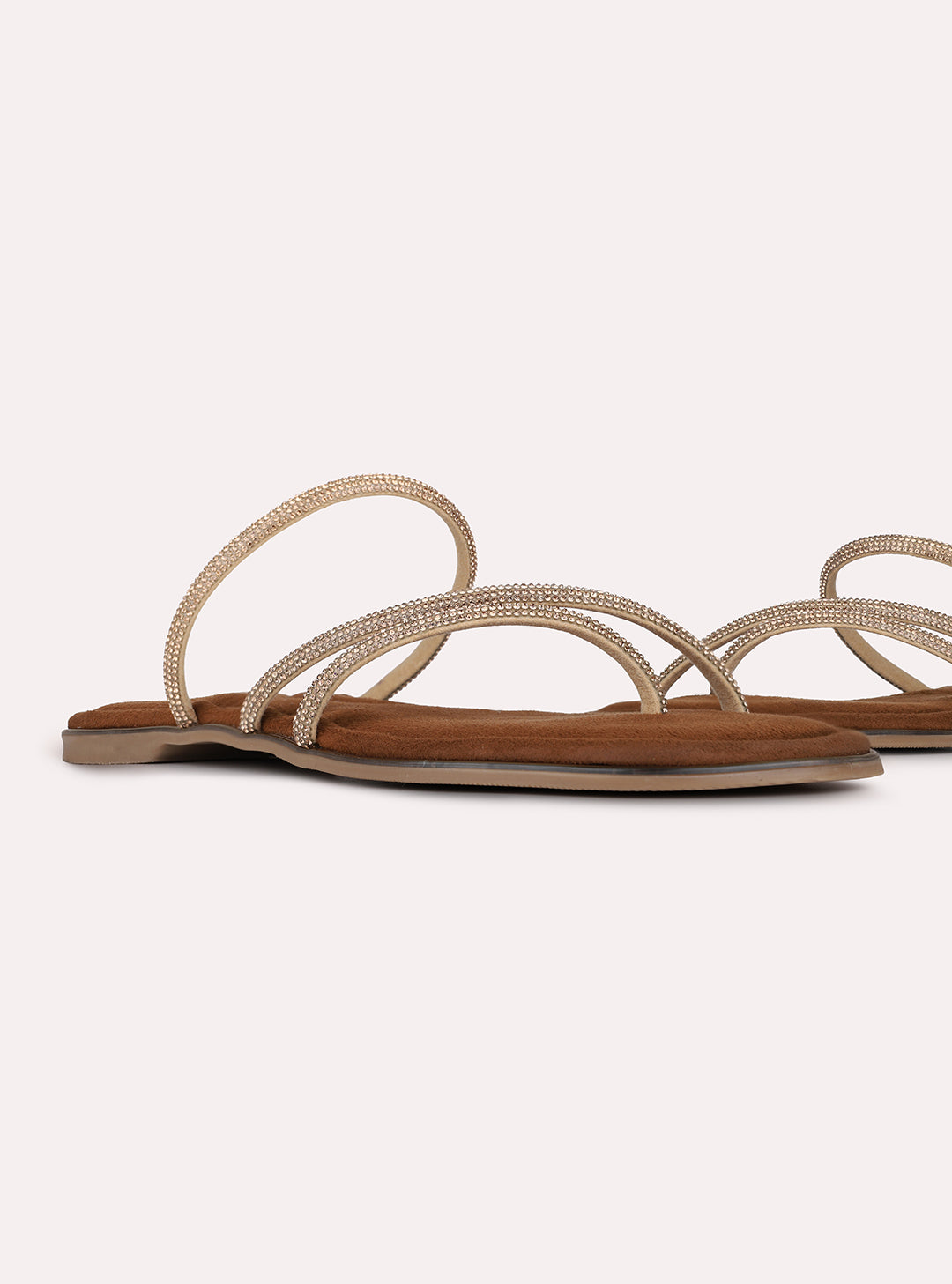 Womens Golden Ethnic Striped One Toe Slip-On Flats