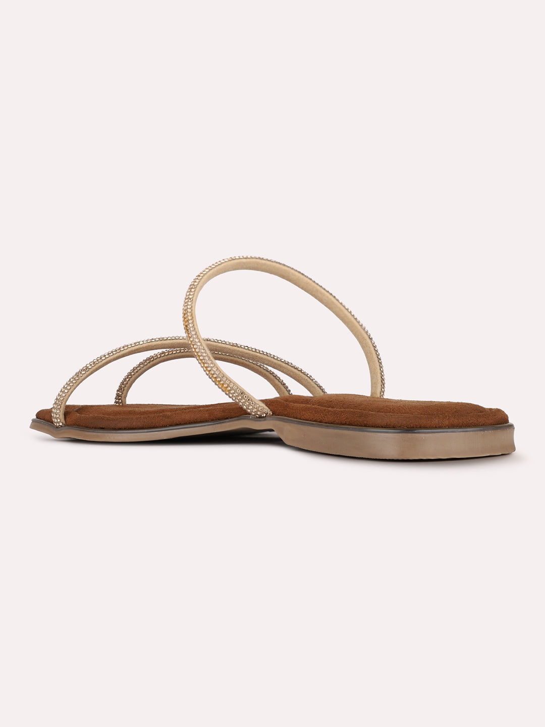 Womens Golden Ethnic Striped One Toe Slip-On Flats