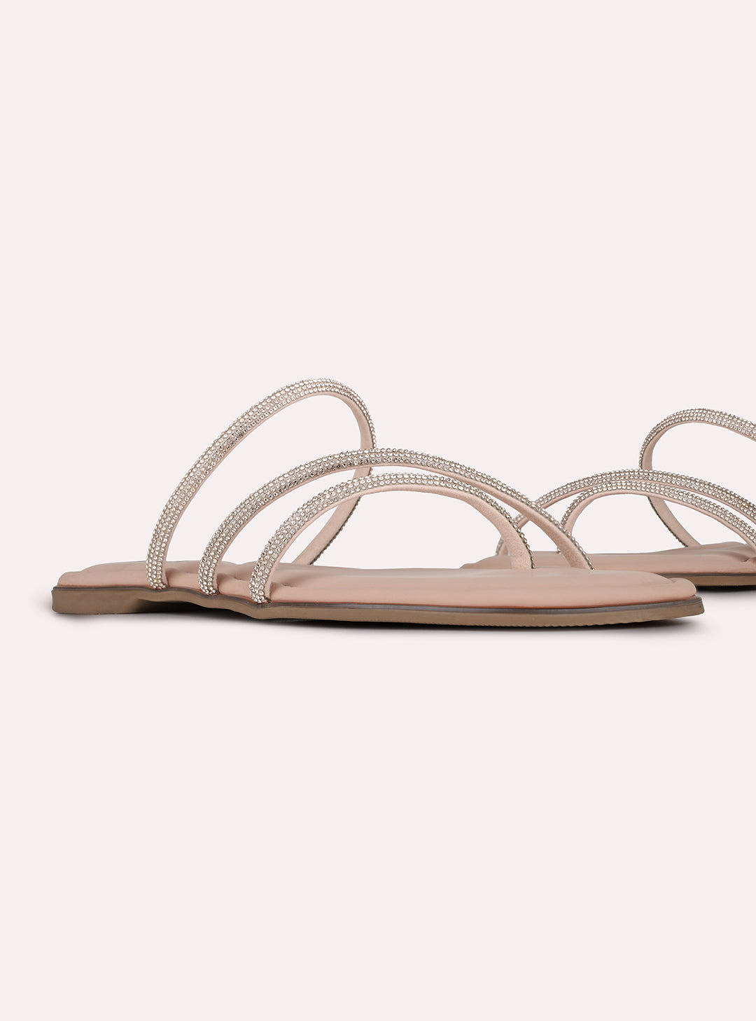 Womens Rose Gold Ethnic Striped One Toe Slip-On Flats
