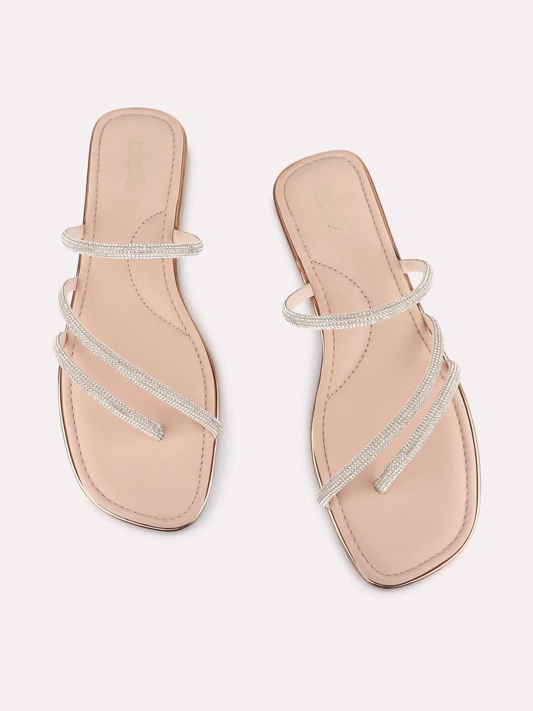 Womens Rose Gold Ethnic Striped One Toe Slip-On Flats