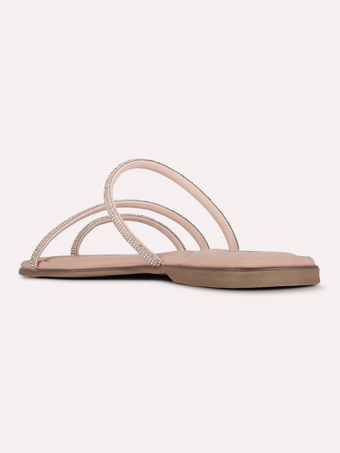 Womens Rose Gold Ethnic Striped One Toe Slip-On Flats