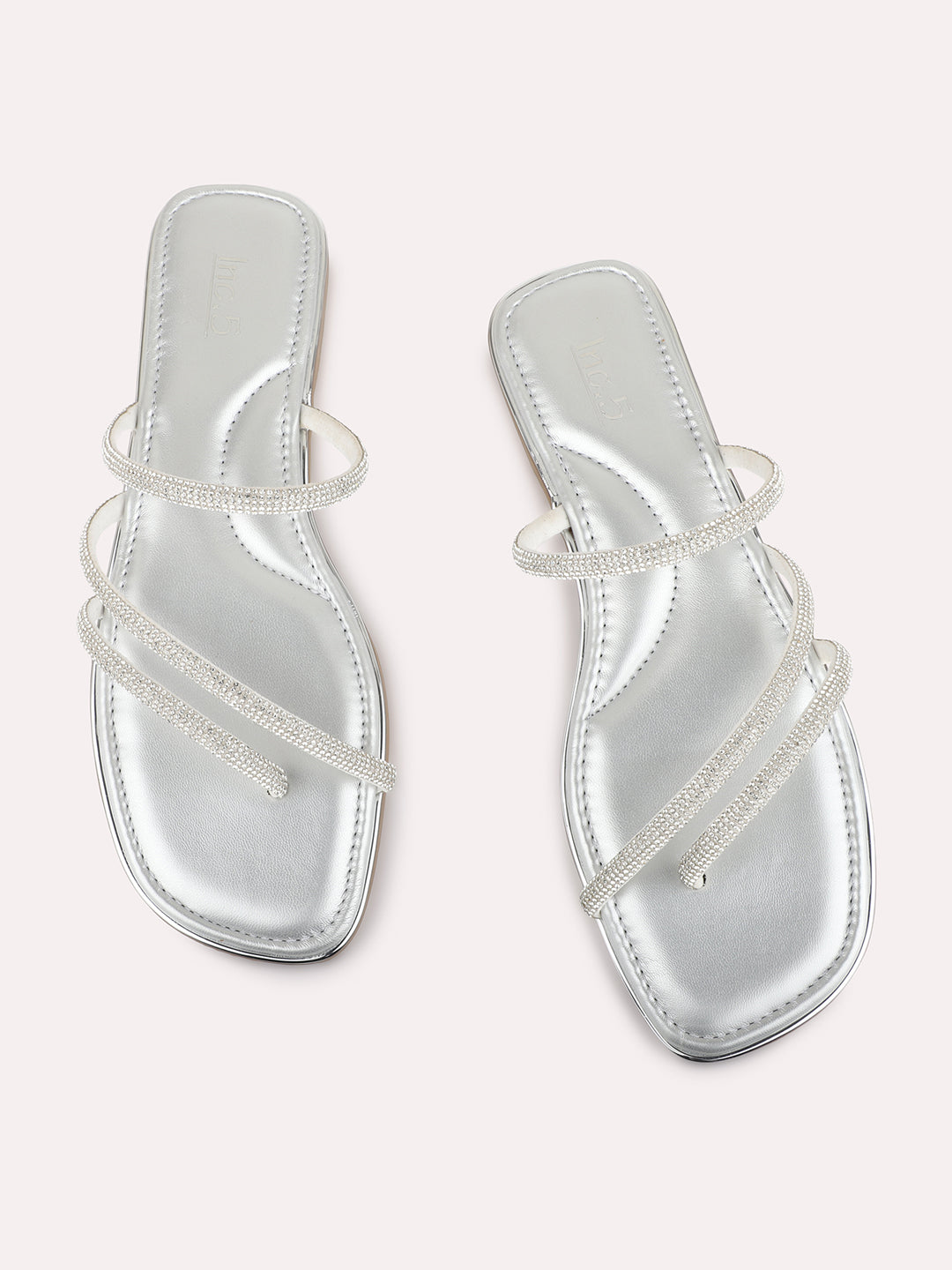 Womens Silver Ethnic Striped One Toe Slip-On Flats