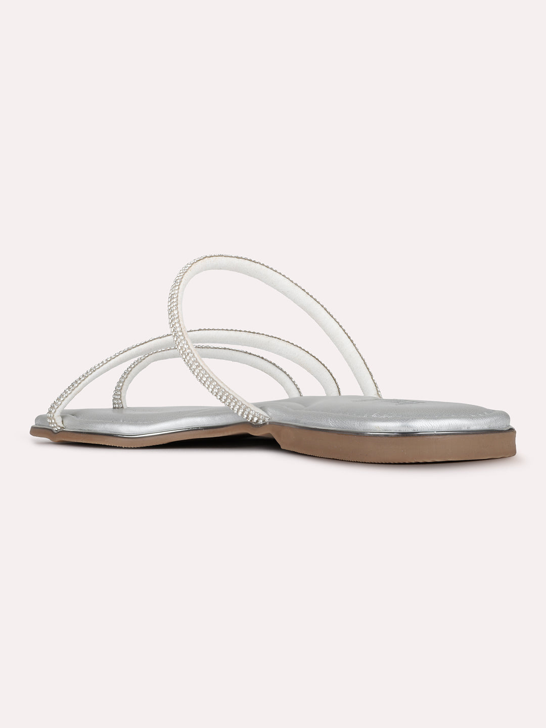 Womens Silver Ethnic Striped One Toe Slip-On Flats