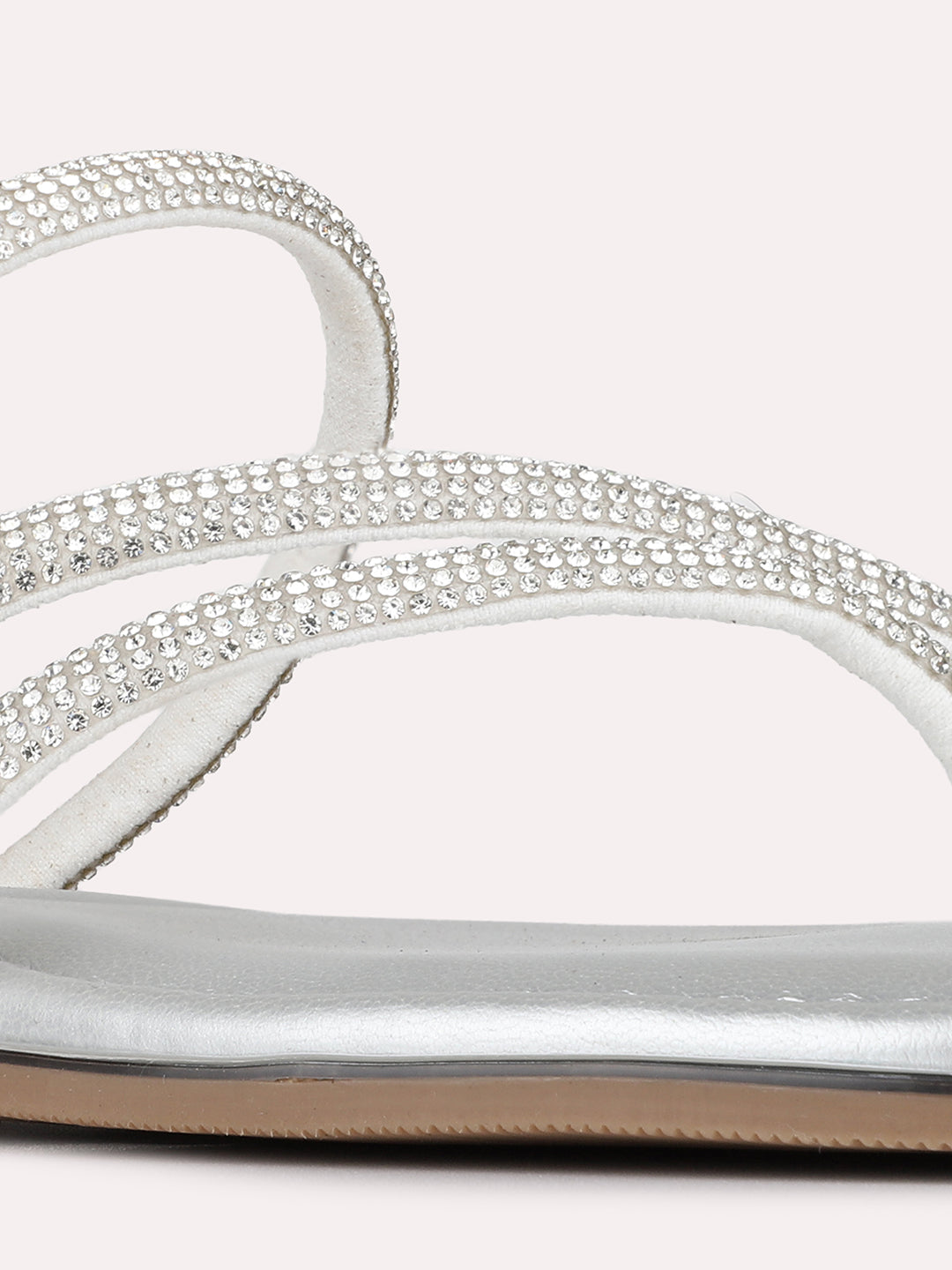 Womens Silver Ethnic Striped One Toe Slip-On Flats