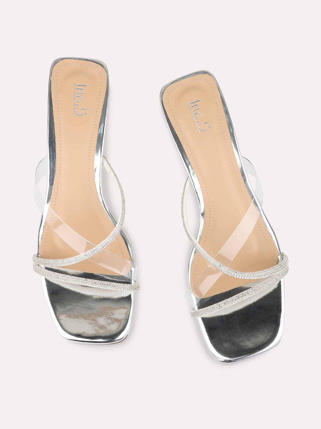 Womens Silver Ethnic Embellished Square Toe Block Heels