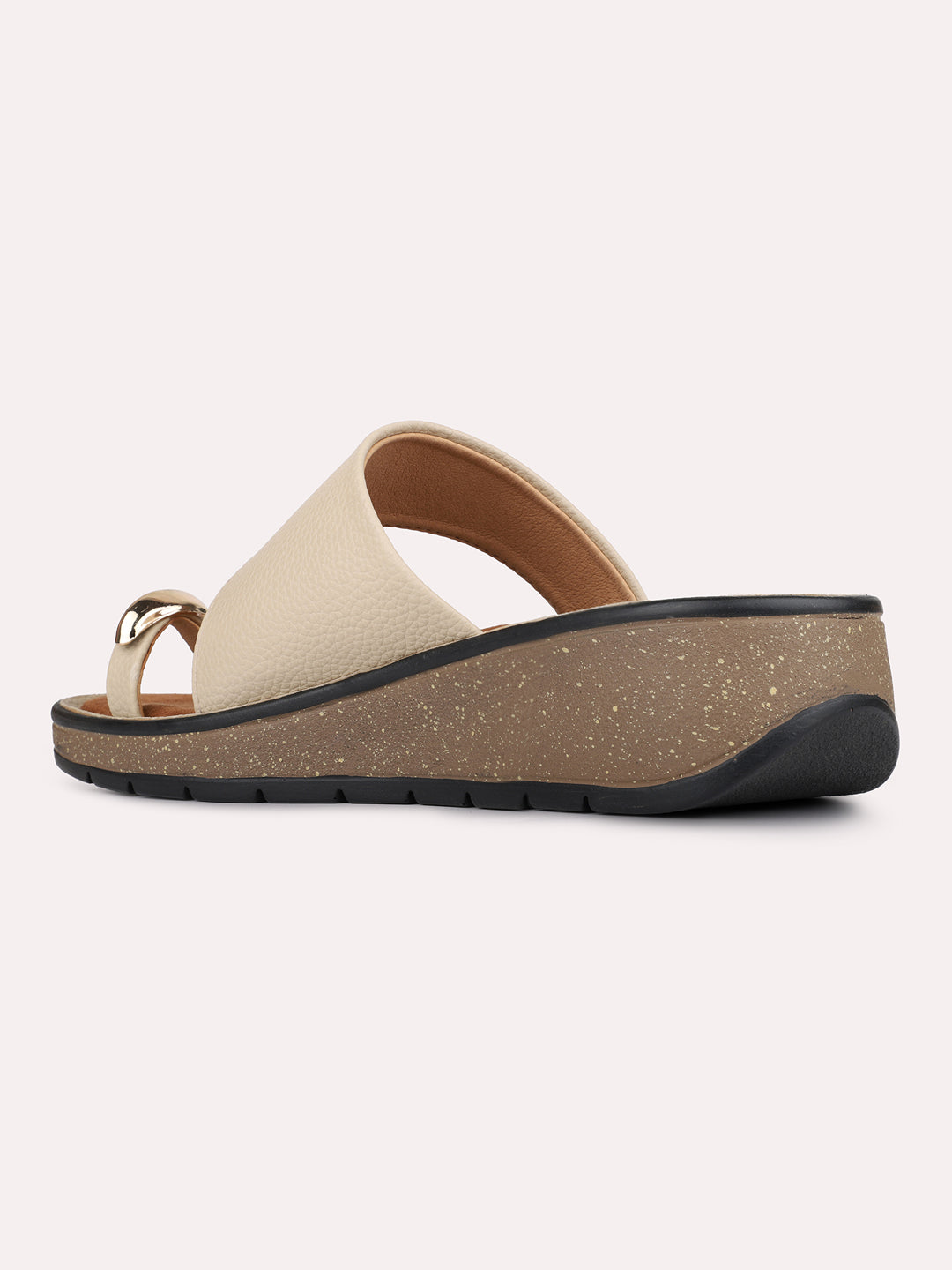 Womens Beige Casual Solid One Toe Slip-On Flats
