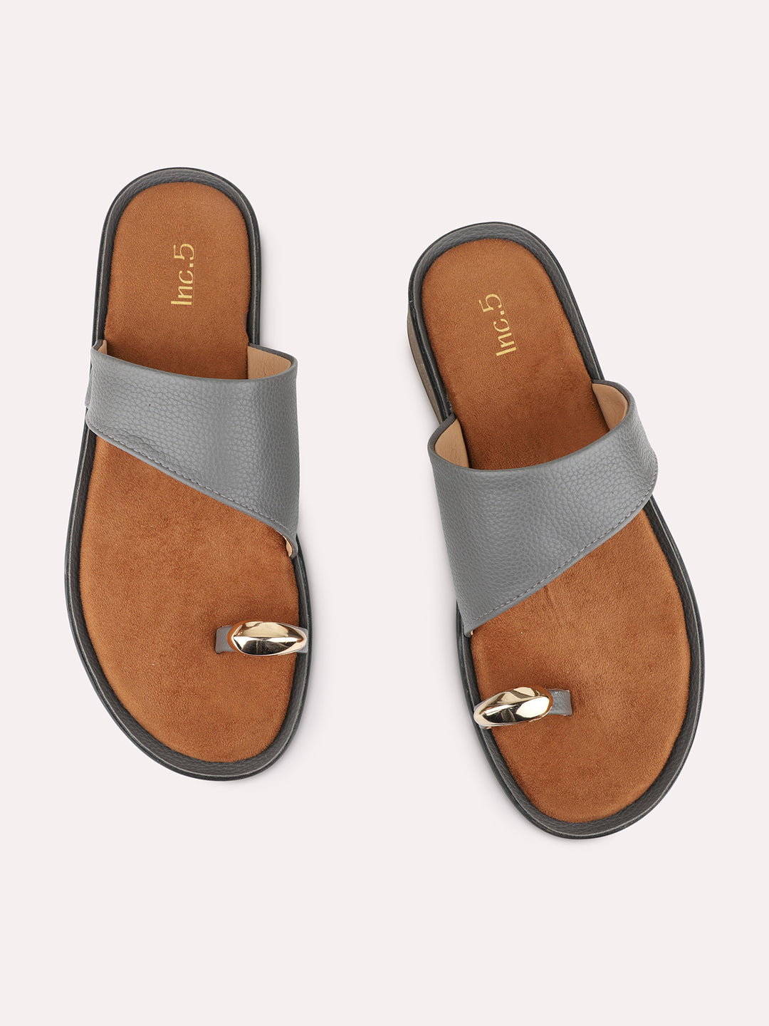 Womens Grey Casual Solid One Toe Slip-On Flats