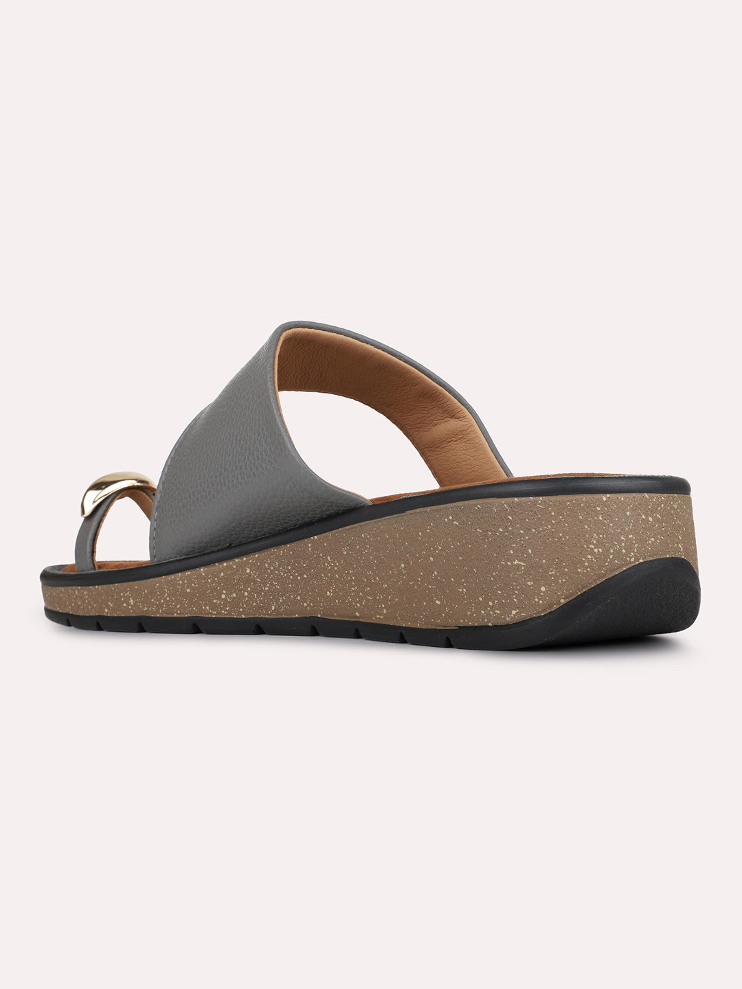 Womens Grey Casual Solid One Toe Slip-On Flats