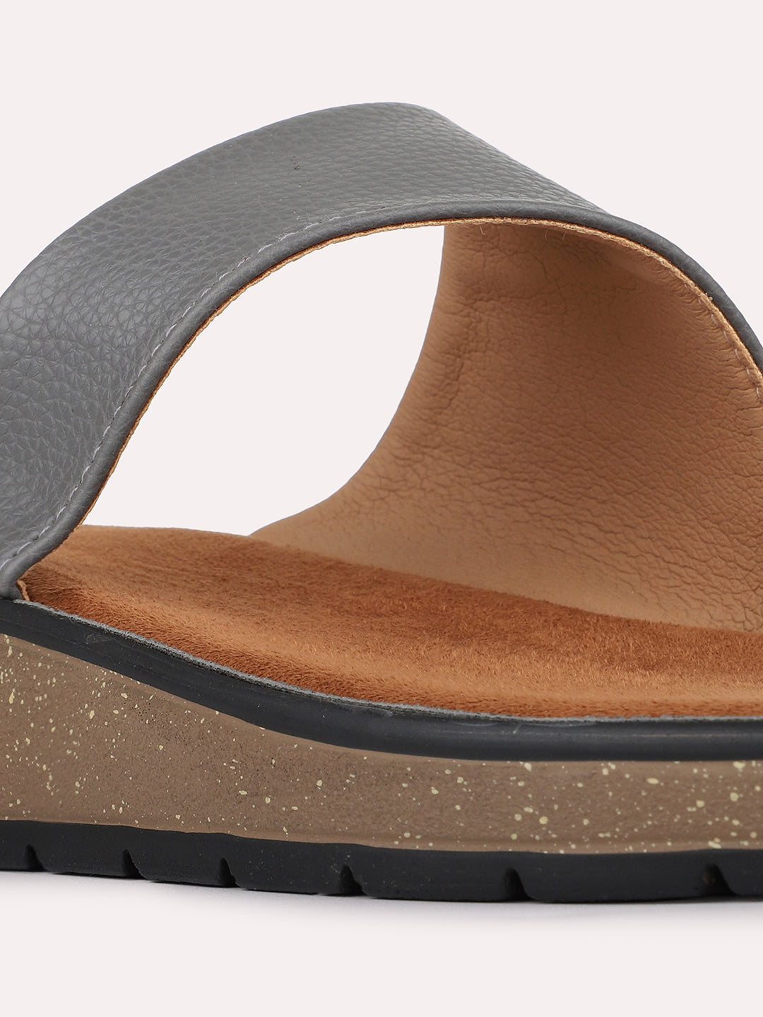 Womens Grey Casual Solid One Toe Slip-On Flats