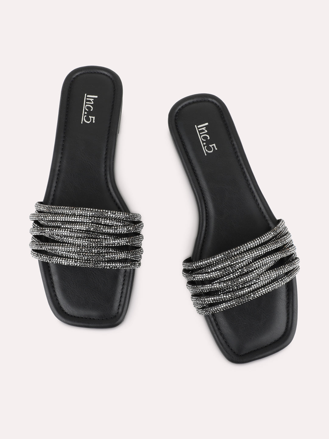 Womens Black Ethnic Embellished Open Toe Flats