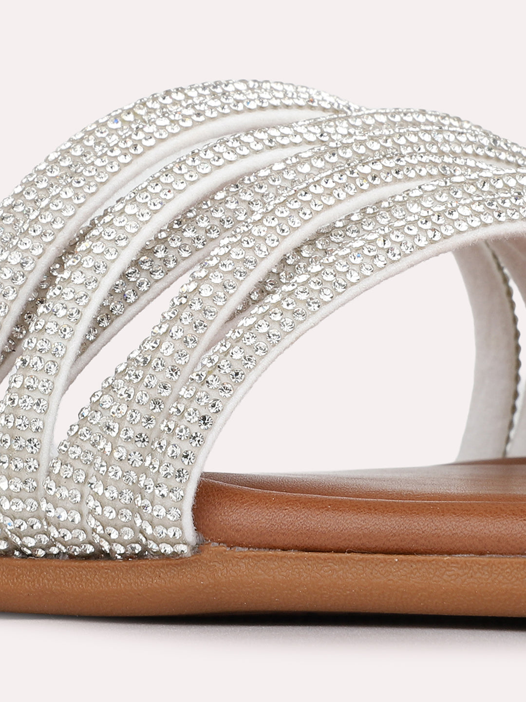 Womens Silver Ethnic Embellished Open Toe Flats