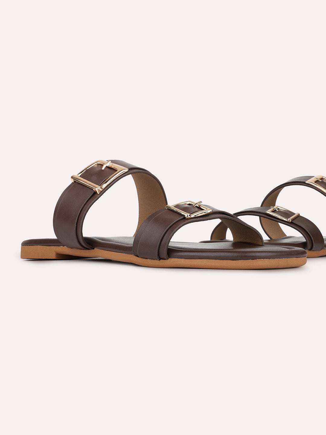 Womens Brown Casual Solid Pattern Open Toe Slip-On Flats