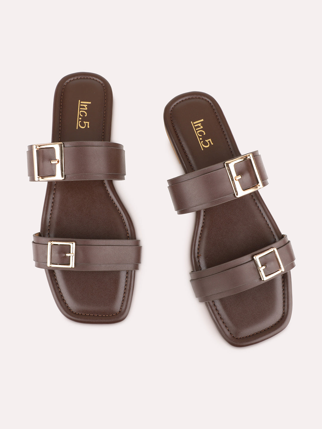 Womens Brown Casual Solid Pattern Open Toe Slip-On Flats