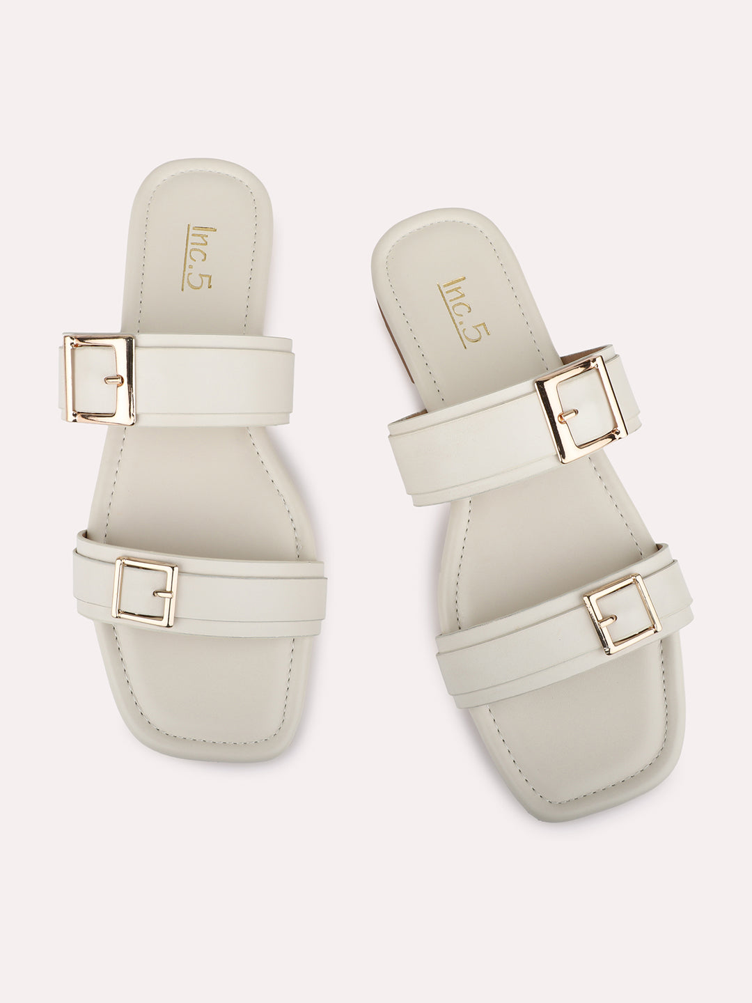 Womens Cream Casual Solid Pattern Open Toe Flats