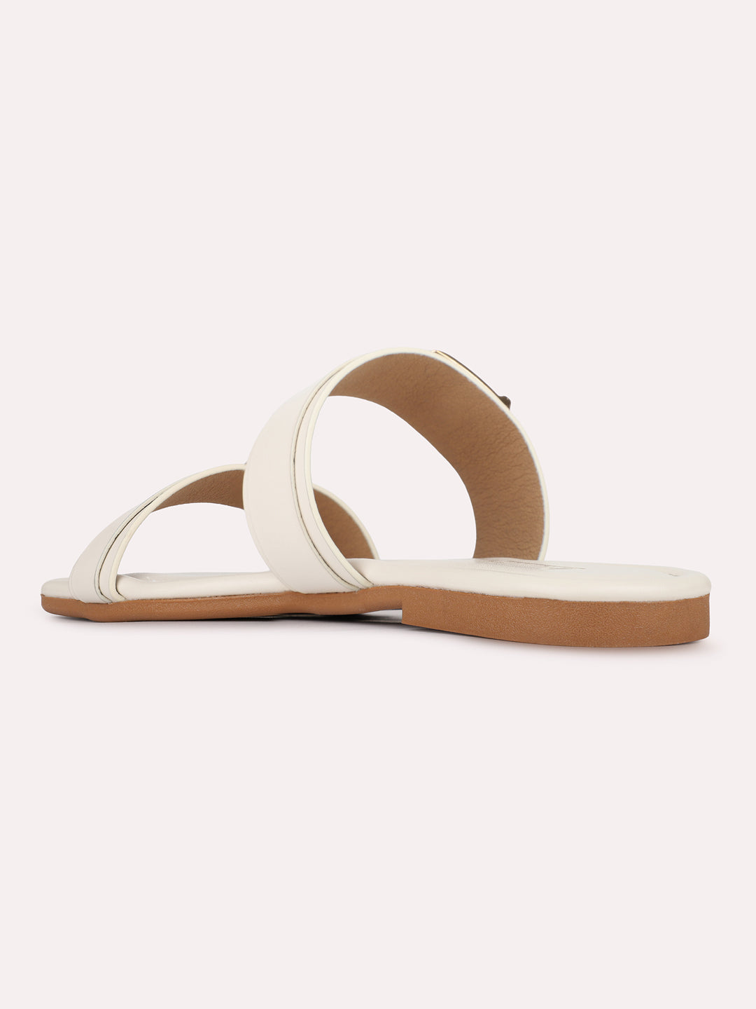 Womens Cream Casual Solid Pattern Open Toe Flats