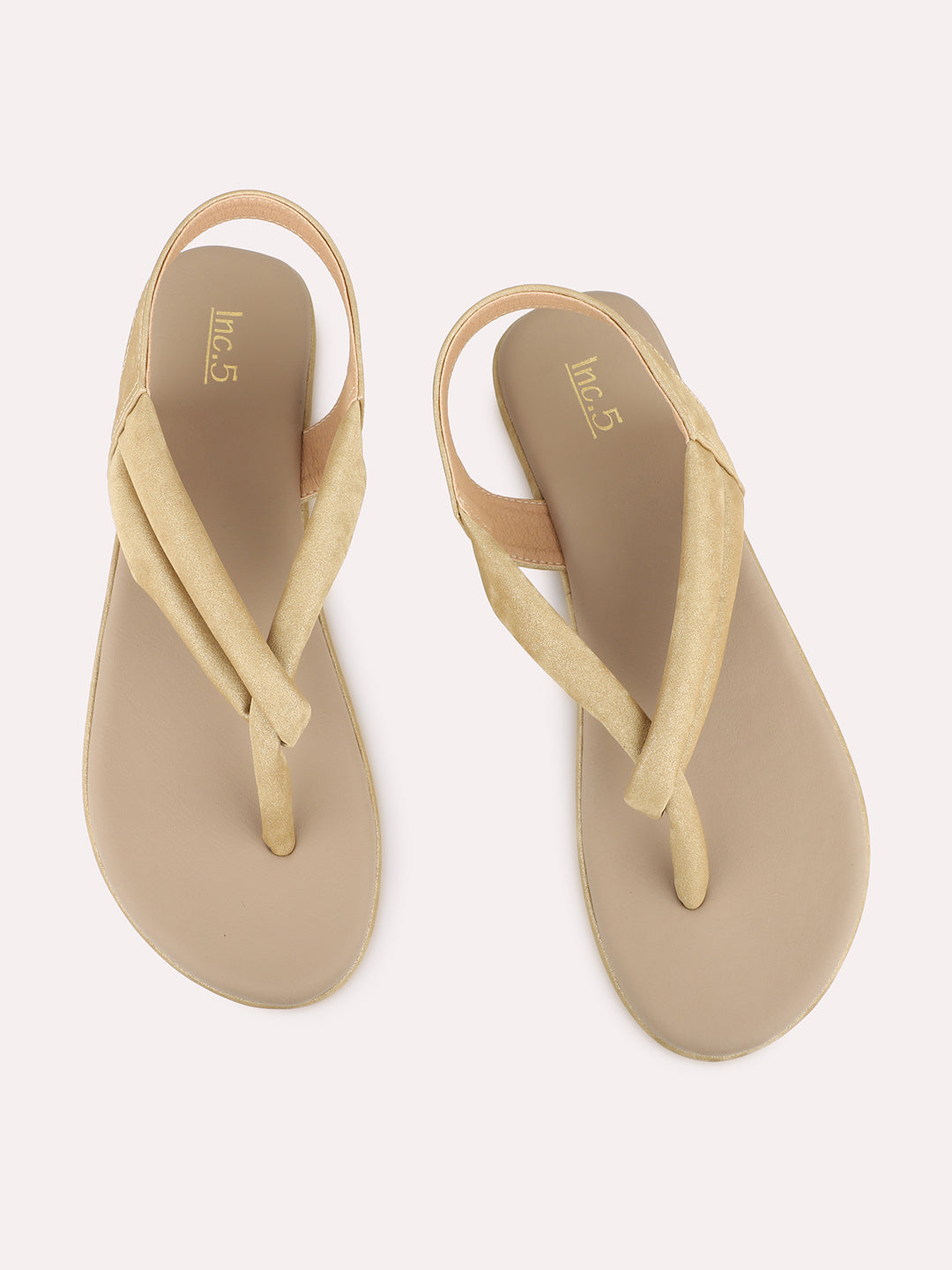 Womens Beige Casual Solid Pattern T-Strap Flats