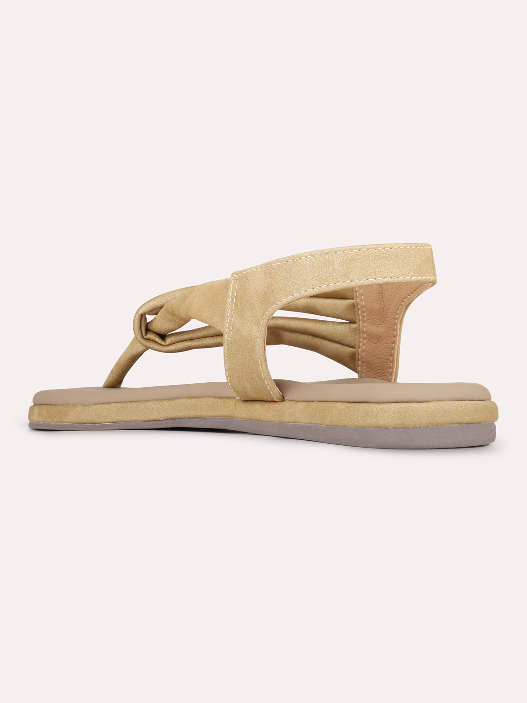 Womens Beige Casual Solid Pattern T-Strap Flats